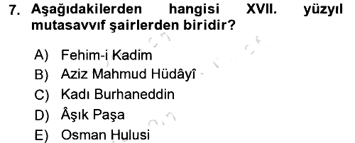 Türk İslam Edebiyatı 2016-2017 Dönem Sonu Sınavı - 7. soru