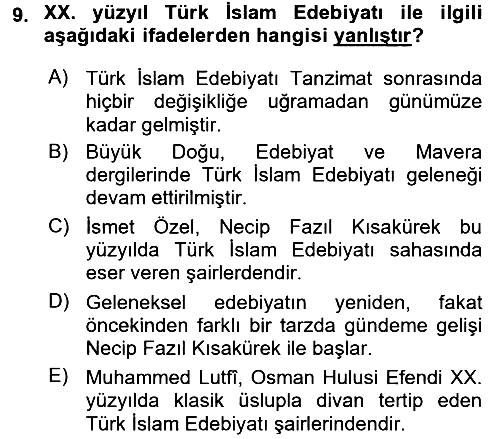 Türk İslam Edebiyatı 2016-2017 Dönem Sonu Sınavı - 9. soru
