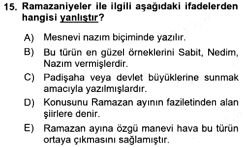Türk İslam Edebiyatı 2017-2018 Dönem Sonu Sınavı - 15. soru