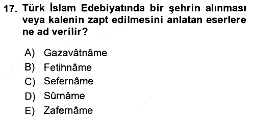 Türk İslam Edebiyatı 2018-2019 Dönem Sonu Sınavı - 17. soru
