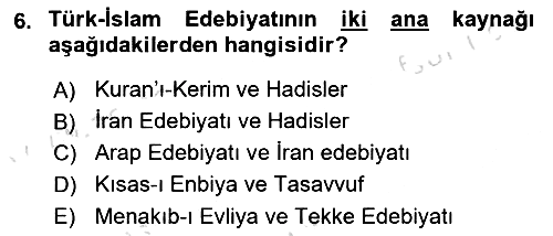 Türk İslam Edebiyatı 2021-2022 Dönem Sonu Sınavı - 6. soru