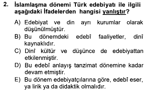 Türk İslam Edebiyatı 2013-2014 Tek Ders Sınavı - 2. soru