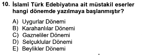 Türk İslam Edebiyatı 2013-2014 Tek Ders Sınavı - 10. soru