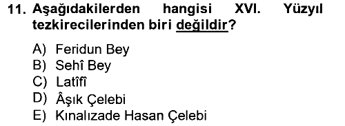Türk İslam Edebiyatı 2013-2014 Tek Ders Sınavı - 11. soru