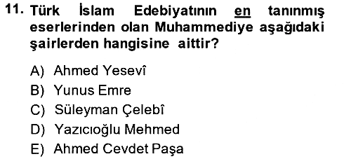 Türk İslam Edebiyatı 2014-2015 Tek Ders Sınavı - 11. soru