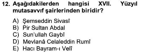 Türk İslam Edebiyatı 2014-2015 Tek Ders Sınavı - 12. soru