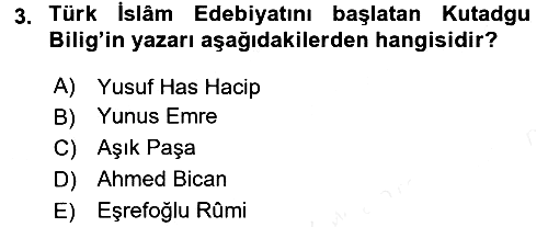 Türk İslam Edebiyatı 2015-2016 Tek Ders Sınavı - 3. soru