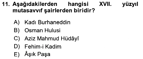 Türk İslam Edebiyatı 2018-2019 Yaz Okulu Sınavı - 11. soru