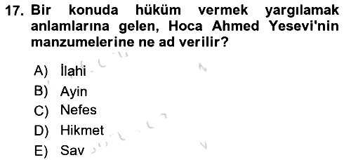 Türk İslam Edebiyatı 2022-2023 Yaz Okulu Sınavı - 17. soru