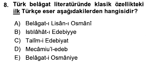 Türk İslam Edebiyatı 2023-2024 Yaz Okulu Sınavı - 8. soru