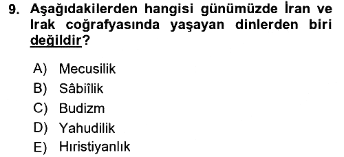Yaşayan Dünya Dinleri 2016-2017 3 Ders Sınavı - 9. soru