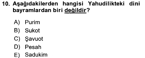 Yaşayan Dünya Dinleri 2016-2017 3 Ders Sınavı - 10. soru