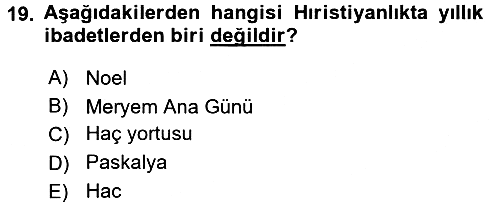 Yaşayan Dünya Dinleri 2016-2017 3 Ders Sınavı - 19. soru