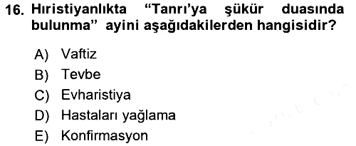 Yaşayan Dünya Dinleri 2017-2018 3 Ders Sınavı - 16. soru