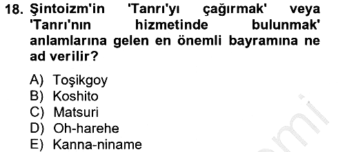 Yaşayan Dünya Dinleri 2012-2013 Ara Sınav - 18. soru