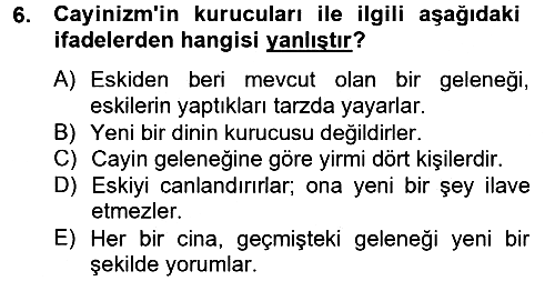 Yaşayan Dünya Dinleri 2013-2014 Ara Sınav - 6. soru