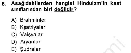 Yaşayan Dünya Dinleri 2014-2015 Ara Sınav - 6. soru