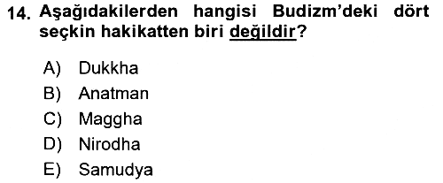 Yaşayan Dünya Dinleri 2015-2016 Ara Sınav - 14. soru