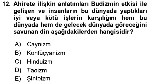 Yaşayan Dünya Dinleri 2016-2017 Ara Sınav - 12. soru