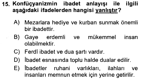 Yaşayan Dünya Dinleri 2016-2017 Ara Sınav - 15. soru