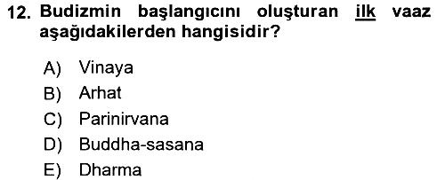Yaşayan Dünya Dinleri 2017-2018 Ara Sınav - 12. soru