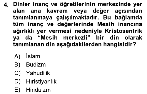 Yaşayan Dünya Dinleri 2023-2024 Ara Sınav - 4. soru