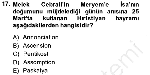 Yaşayan Dünya Dinleri 2013-2014 Dönem Sonu Sınavı - 17. soru