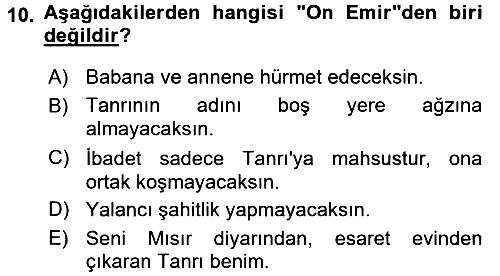 Yaşayan Dünya Dinleri 2015-2016 Dönem Sonu Sınavı - 10. soru
