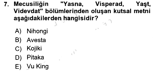 Yaşayan Dünya Dinleri 2016-2017 Dönem Sonu Sınavı - 7. soru