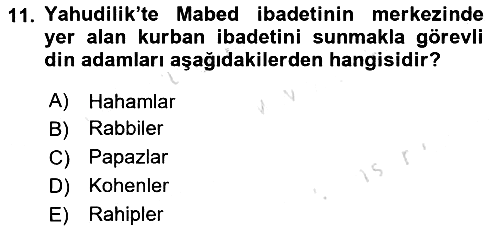 Yaşayan Dünya Dinleri 2024-2025 Dönem Sonu Sınavı - 11. soru