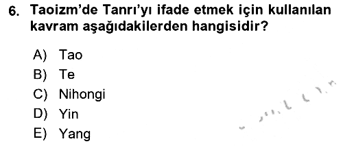 Yaşayan Dünya Dinleri 2018-2019 Yaz Okulu Sınavı - 6. soru