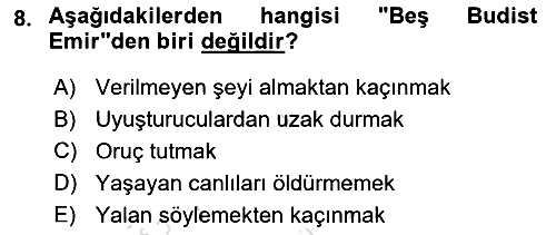 Yaşayan Dünya Dinleri 2021-2022 Yaz Okulu Sınavı - 8. soru