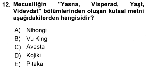 Yaşayan Dünya Dinleri 2022-2023 Yaz Okulu Sınavı - 12. soru