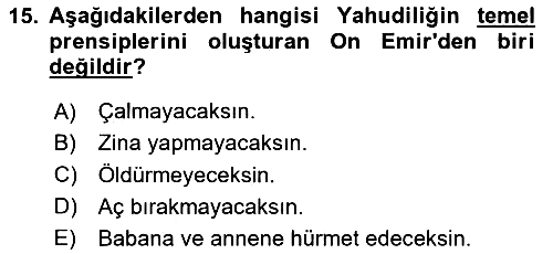 Yaşayan Dünya Dinleri 2025-2026 Yaz Okulu Sınavı - 15. soru