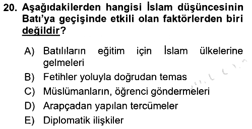 İslam Düşünce Tarihi 2022-2023 Dönem Sonu Sınavı - 20. soru