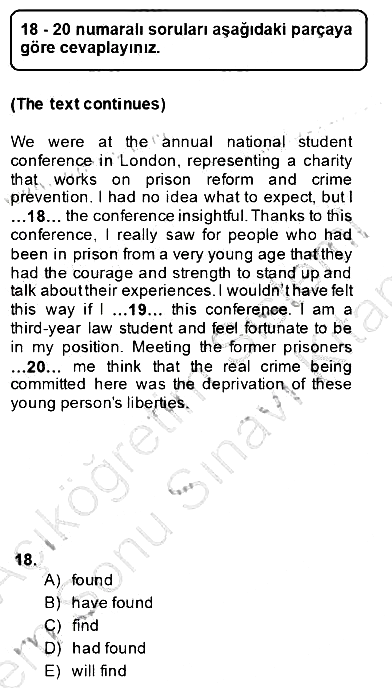 Bağlamsal Dilbilgisi 2 2013-2014 Dönem Sonu Sınavı - 18. soru