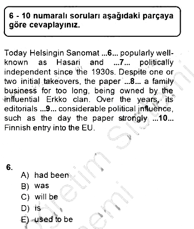Bağlamsal Dilbilgisi 3 2014-2015 Ara Sınav - 6. soru