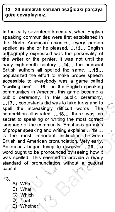 Bağlamsal Dilbilgisi 4 2012-2013 Dönem Sonu Sınavı - 13. soru