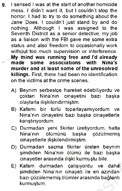 Çeviri (İng/Türk) 2014-2015 Dönem Sonu Sınavı - 9. soru