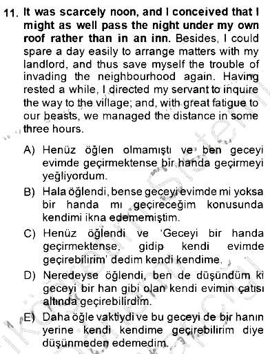 Çeviri (İng/Türk) 2014-2015 Dönem Sonu Sınavı - 11. soru