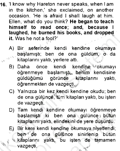 Çeviri (İng/Türk) 2014-2015 Dönem Sonu Sınavı - 16. soru
