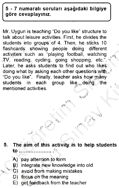 Dilbilgisi Öğretimi 2012-2013 Dönem Sonu Sınavı - 5. soru