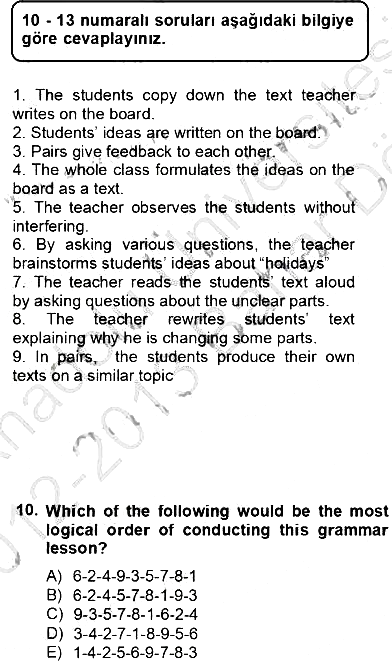 Dilbilgisi Öğretimi 2012-2013 Dönem Sonu Sınavı - 10. soru