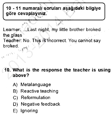 Dilbilgisi Öğretimi 2013-2014 Dönem Sonu Sınavı - 10. soru