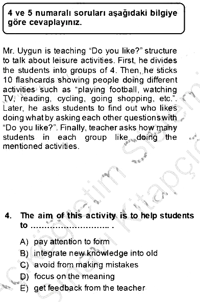 Dilbilgisi Öğretimi 2013-2014 Tek Ders Sınavı - 4. soru