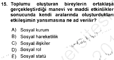 Eğitim Sosyolojisi 2015-2016 Ara Sınav - 15. soru