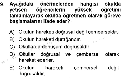 Eğitim Sosyolojisi 2014-2015 Dönem Sonu Sınavı - 9. soru