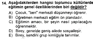 Eğitim Sosyolojisi 2014-2015 Dönem Sonu Sınavı - 14. soru