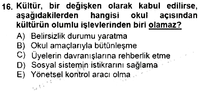 Eğitim Sosyolojisi 2014-2015 Dönem Sonu Sınavı - 16. soru