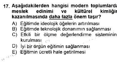 Eğitim Sosyolojisi 2014-2015 Dönem Sonu Sınavı - 17. soru